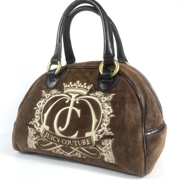 Juicy Couture Handbags - Juicy Couture Velour Satchel Y2K Scottie Dog Embroidered Brown Mini Bowler Purse